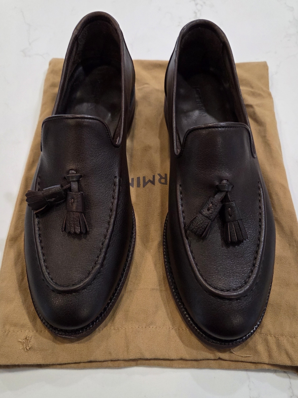 Meermin Men's Tassel Loafers - Brown Soft Calf - Size 8UK